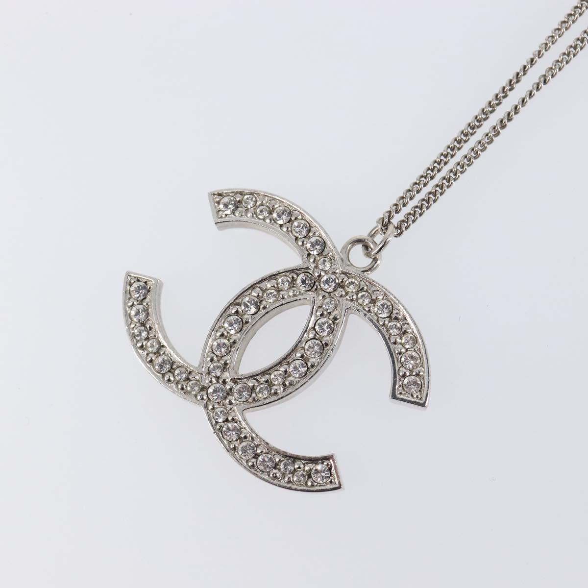 CHANEL COCO Mark Stone Necklace metal Silver CC Auth yk20721M