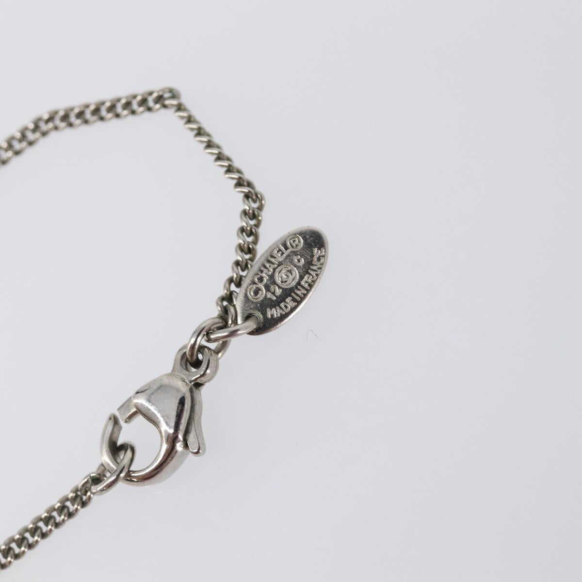 CHANEL COCO Mark Stone Necklace metal Silver CC Auth yk20721M
