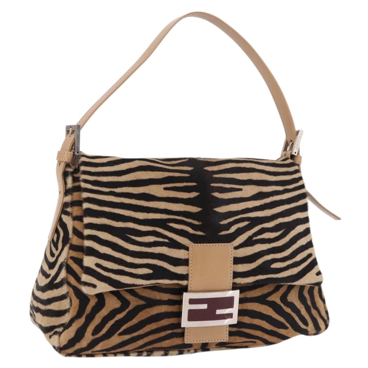 FENDI Animal Pattern Mamma Baguette Bag Harako Leather Brown Auth yk20722SAM