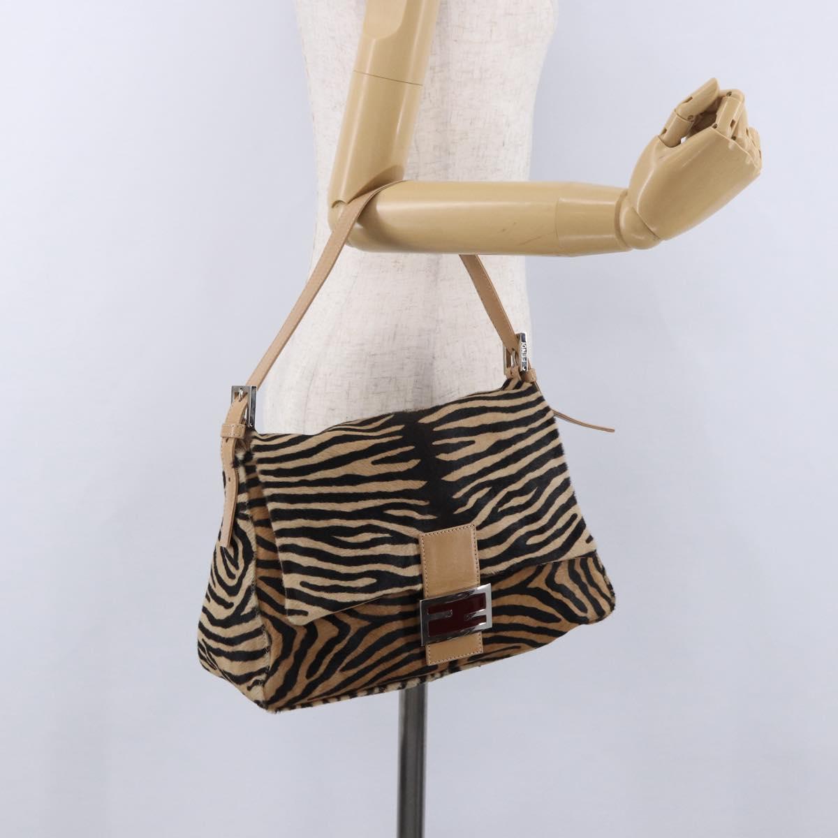 FENDI Animal Pattern Mamma Baguette Bag Harako Leather Brown Auth yk20722SAM