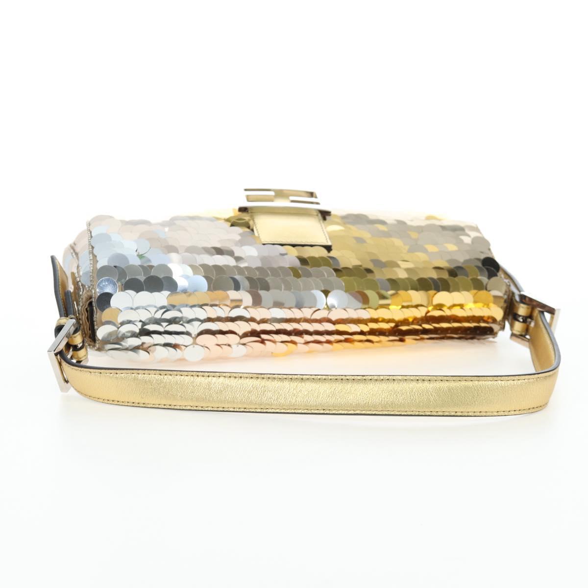 FENDI Mamma Baguette Shoulder Bag Sequin Leather Gold Tone Auth yk20723SM