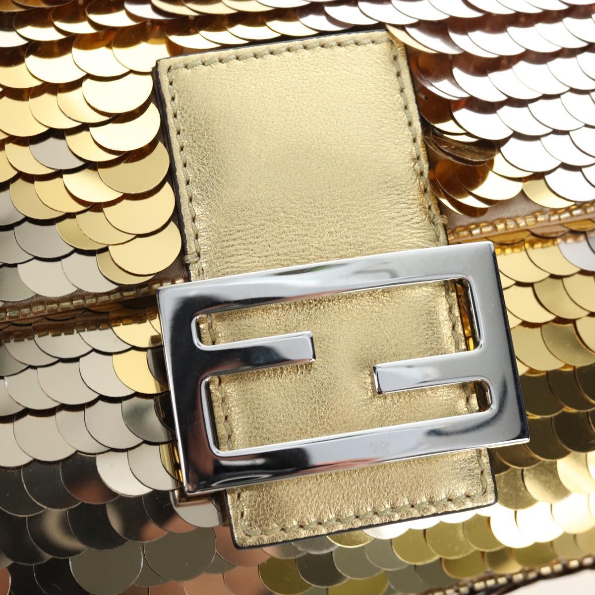 FENDI Mamma Baguette Shoulder Bag Sequin Leather Gold Tone Auth yk20723SM