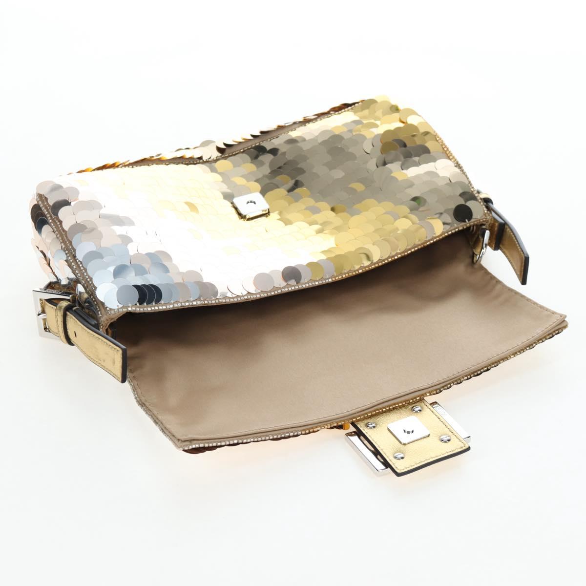FENDI Mamma Baguette Shoulder Bag Sequin Leather Gold Tone Auth yk20723SM