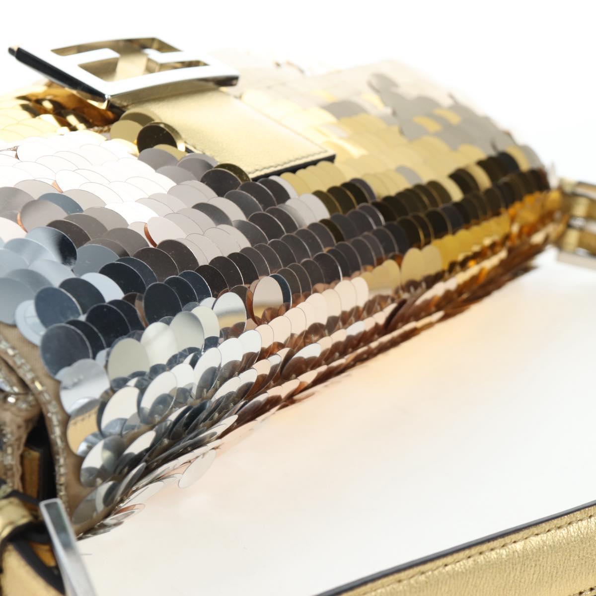 FENDI Mamma Baguette Shoulder Bag Sequin Leather Gold Tone Auth yk20723SM