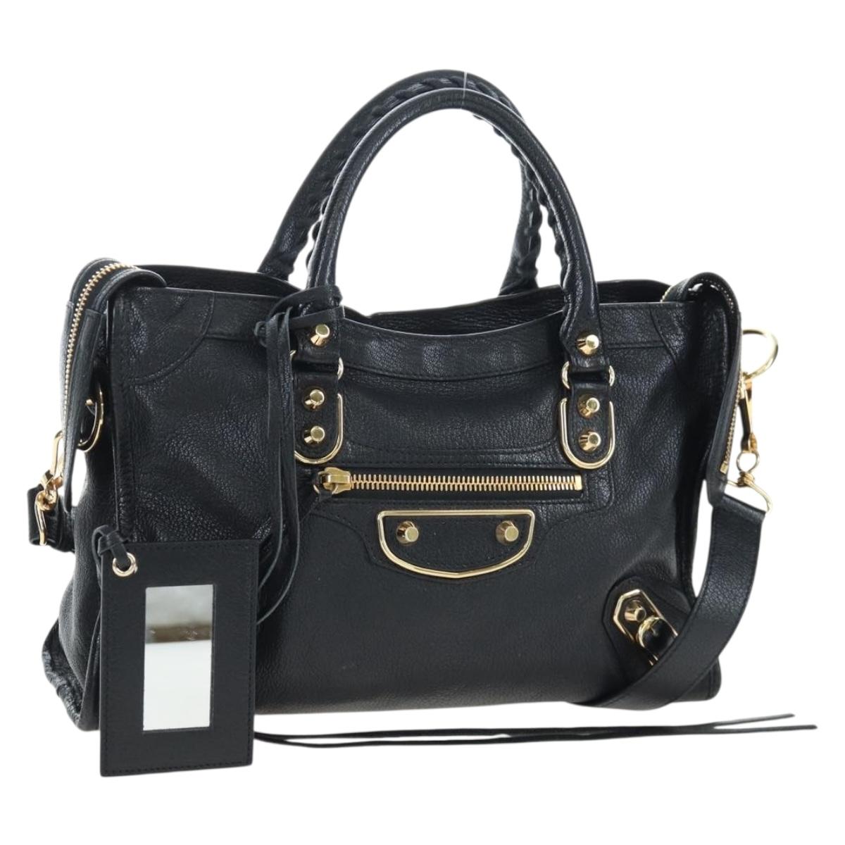 BALENCIAGA Classic Edge City Bag Leather 2way Black Gold 432831 Auth yk20725SAM