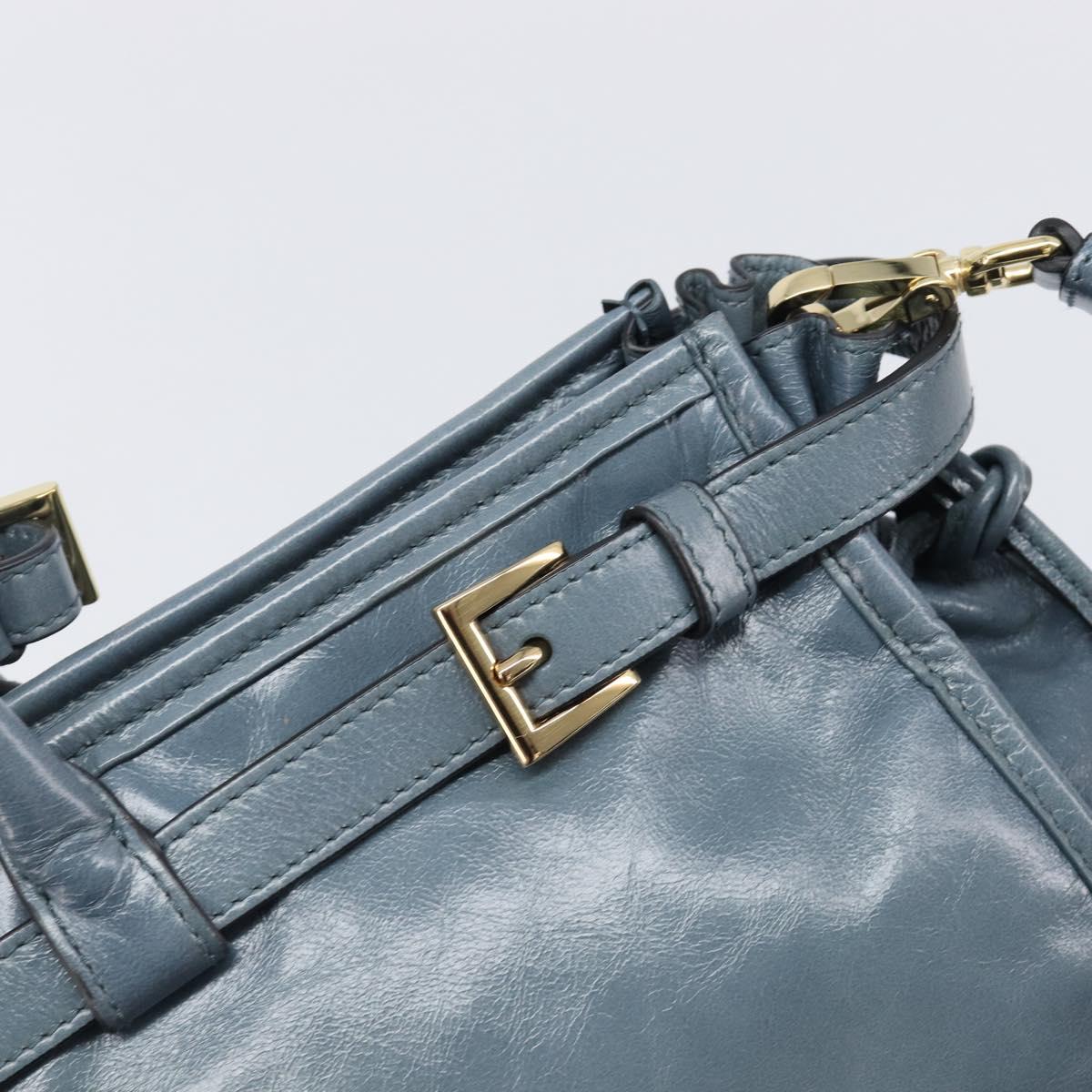 PRADA Bonnie Large Hand Bag Leather 2way Blue Gold Auth yk20726SAM
