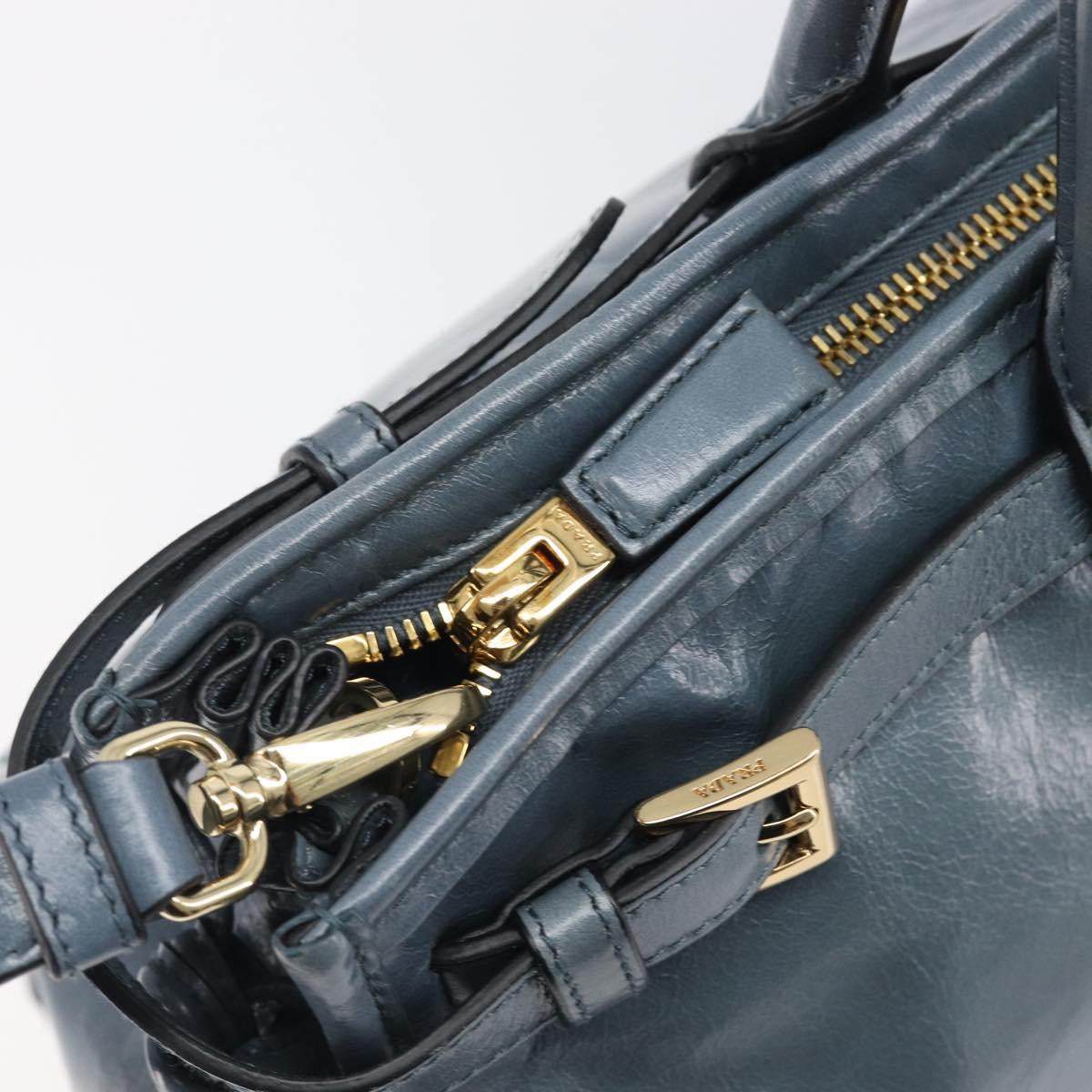 PRADA Bonnie Large Hand Bag Leather 2way Blue Gold Auth yk20726SAM