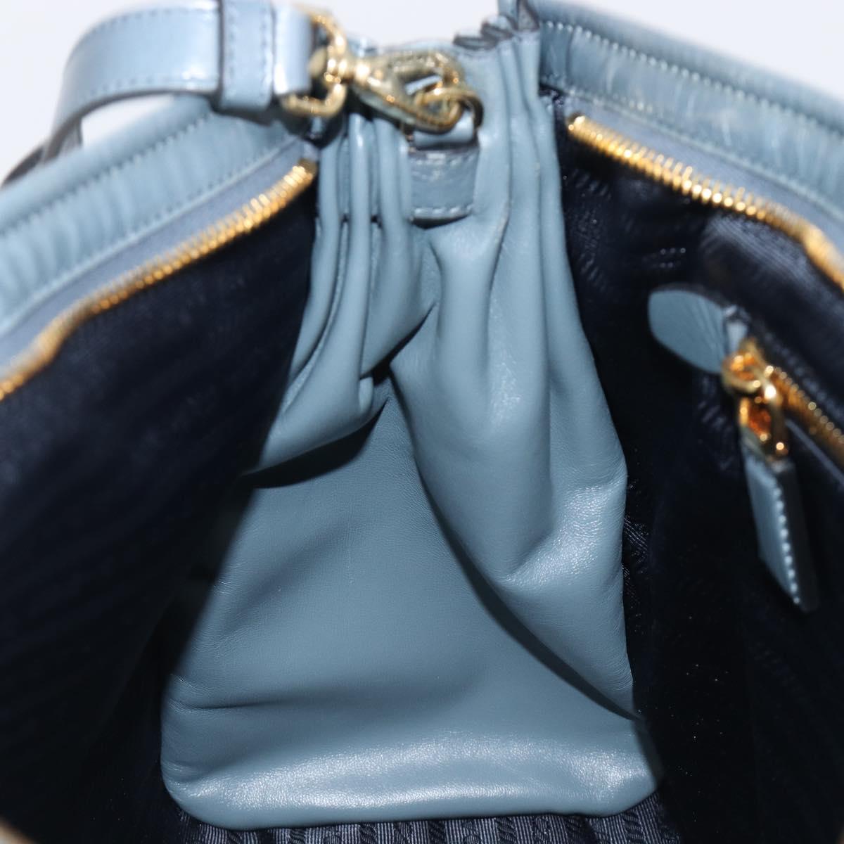 PRADA Bonnie Large Hand Bag Leather 2way Blue Gold Auth yk20726SAM