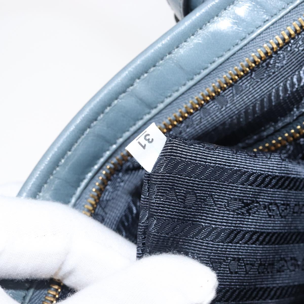 PRADA Bonnie Large Hand Bag Leather 2way Blue Gold Auth yk20726SAM