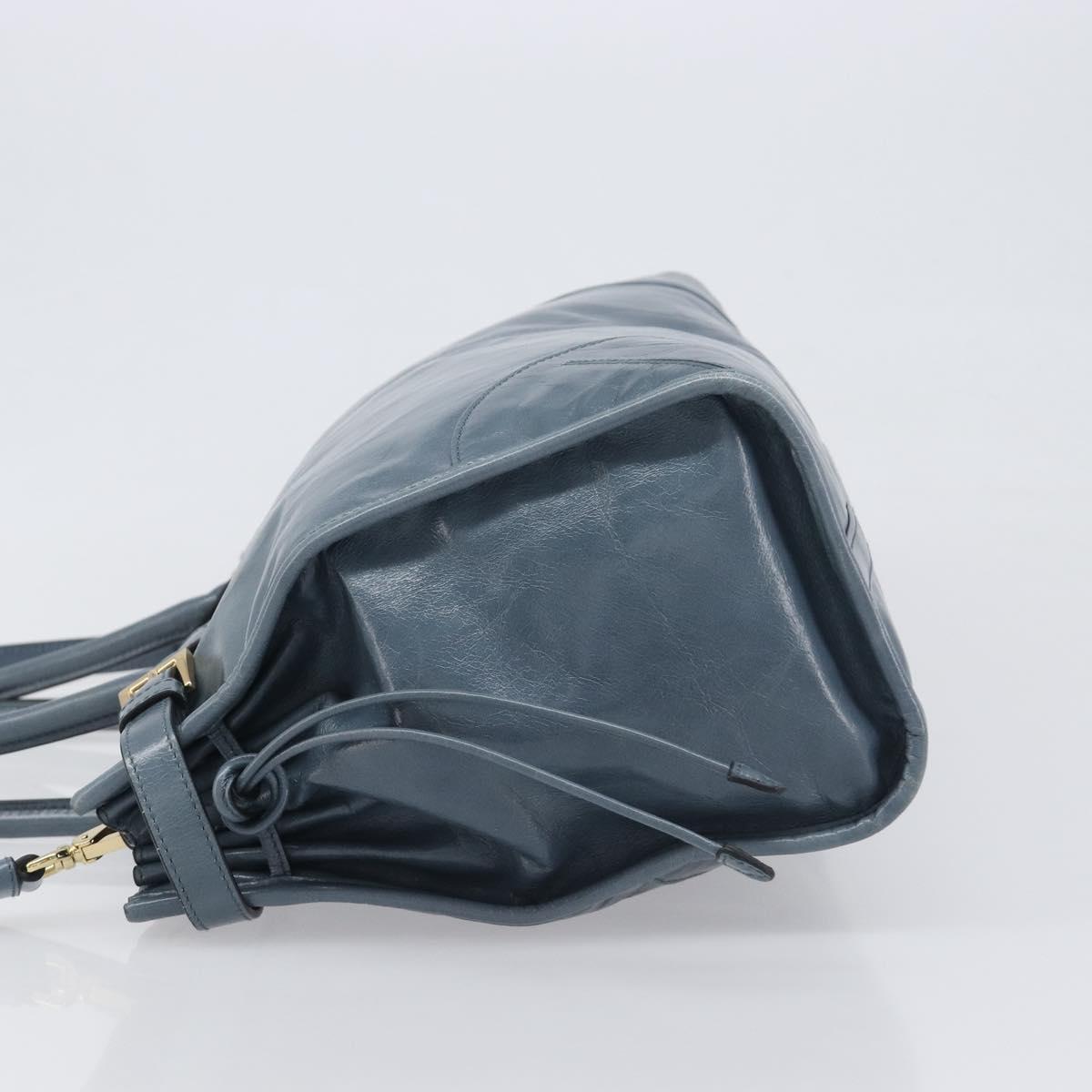 PRADA Bonnie Large Hand Bag Leather 2way Blue Gold Auth yk20726SAM