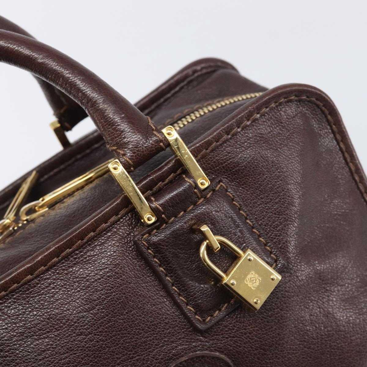 LOEWE Amazona 28 Hand Bag Leather Brown Gold Auth yk20728V
