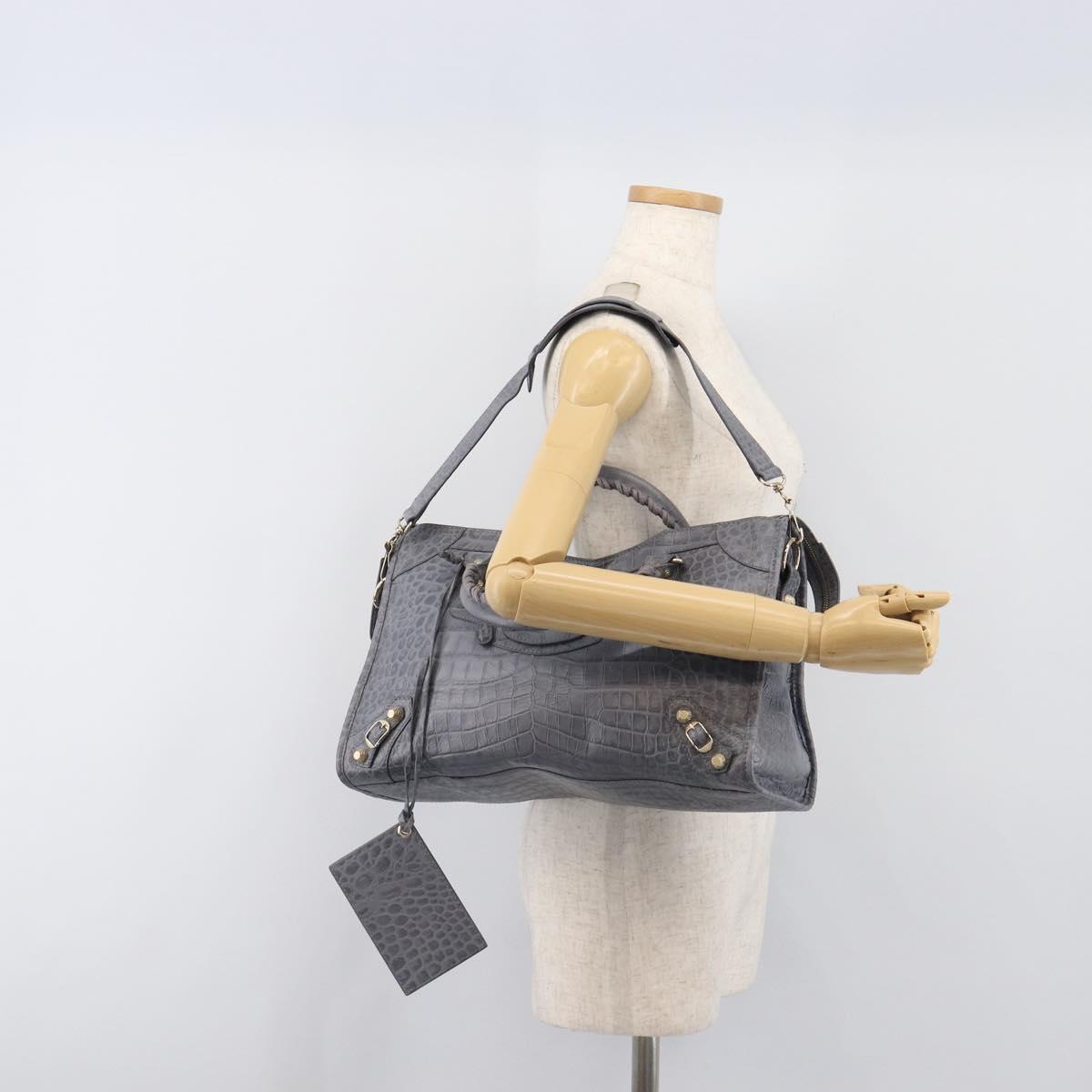 BALENCIAGA The Giant City Bag Embossed leather 2way Gray 281770 Auth yk20733SAM