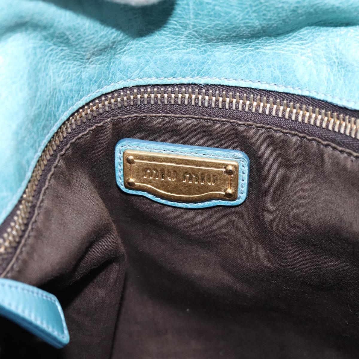 Miu Miu Hand Bag Leather 2way Blue Gold Auth yk20734M