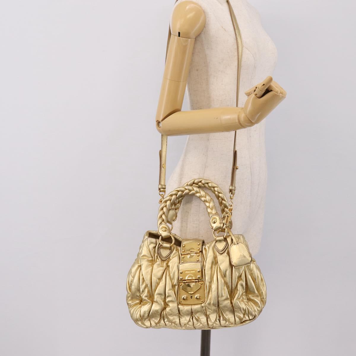 Miu Miu Matelasse Hand Bag Leather 2way Gold Auth yk20737SAM
