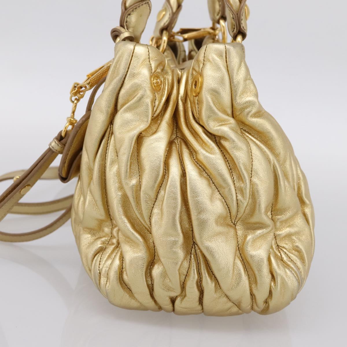 Miu Miu Matelasse Hand Bag Leather 2way Gold Auth yk20737SAM