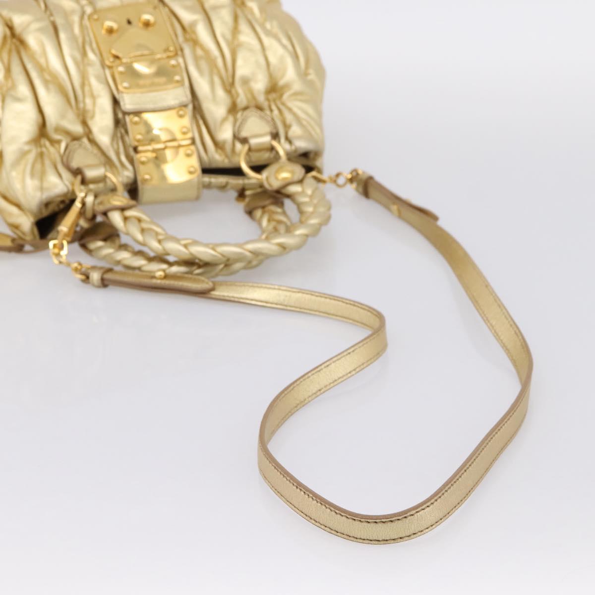 Miu Miu Matelasse Hand Bag Leather 2way Gold Auth yk20737SAM