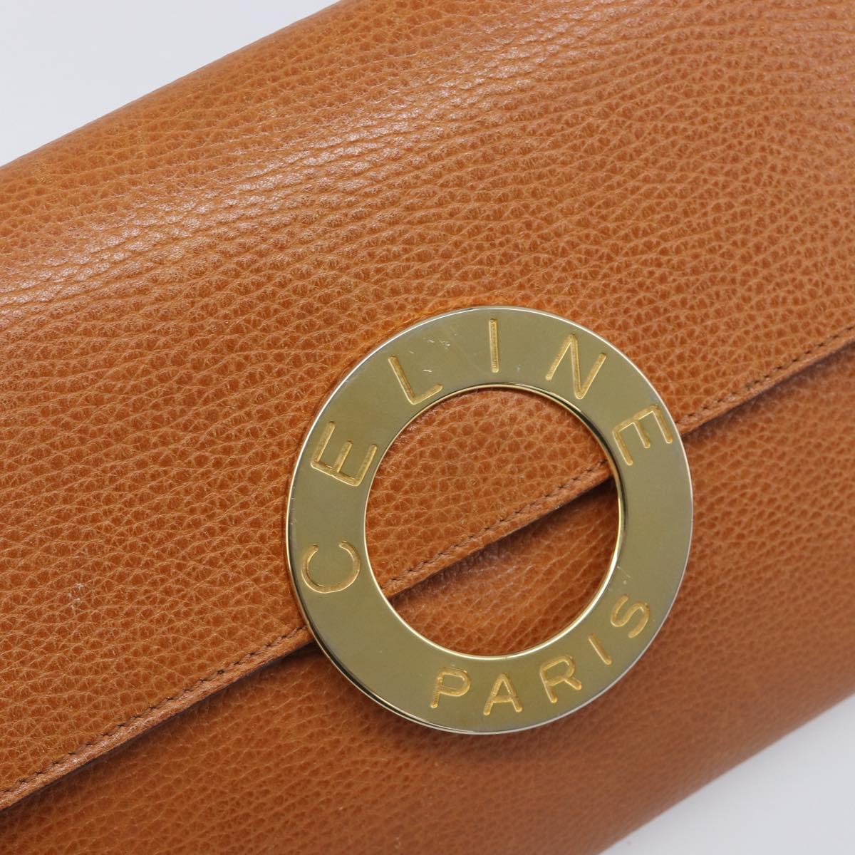CELINE Clutch Bag Leather Brown Gold Auth yk20741A
