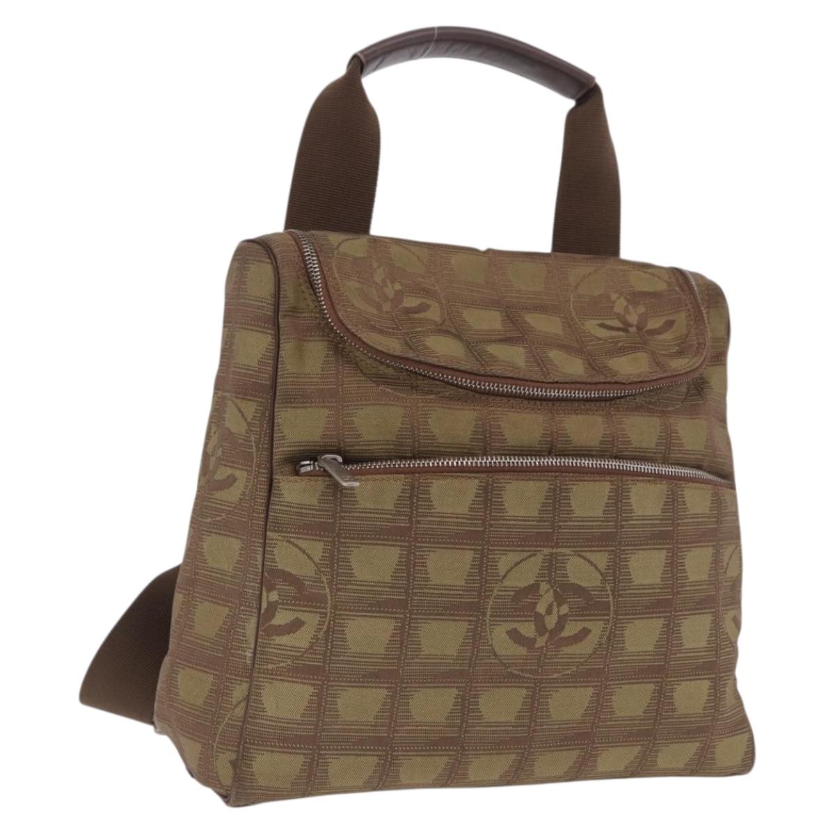 CHANEL New Travel Line Backpack Canvas Brown Silver CC Auth yk20744A