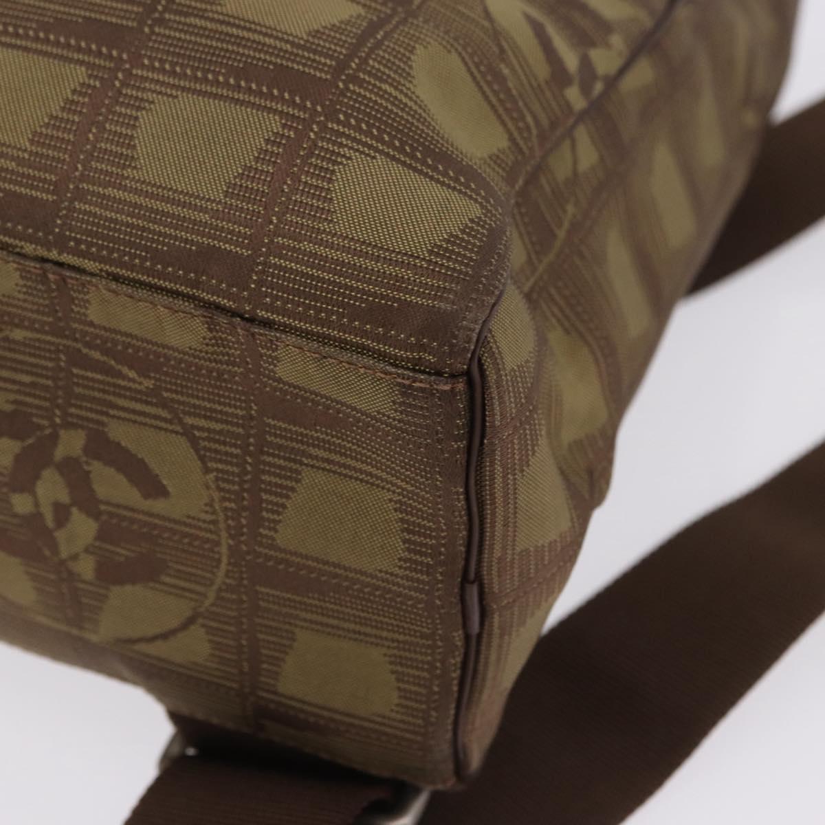 CHANEL New Travel Line Backpack Canvas Brown Silver CC Auth yk20744A