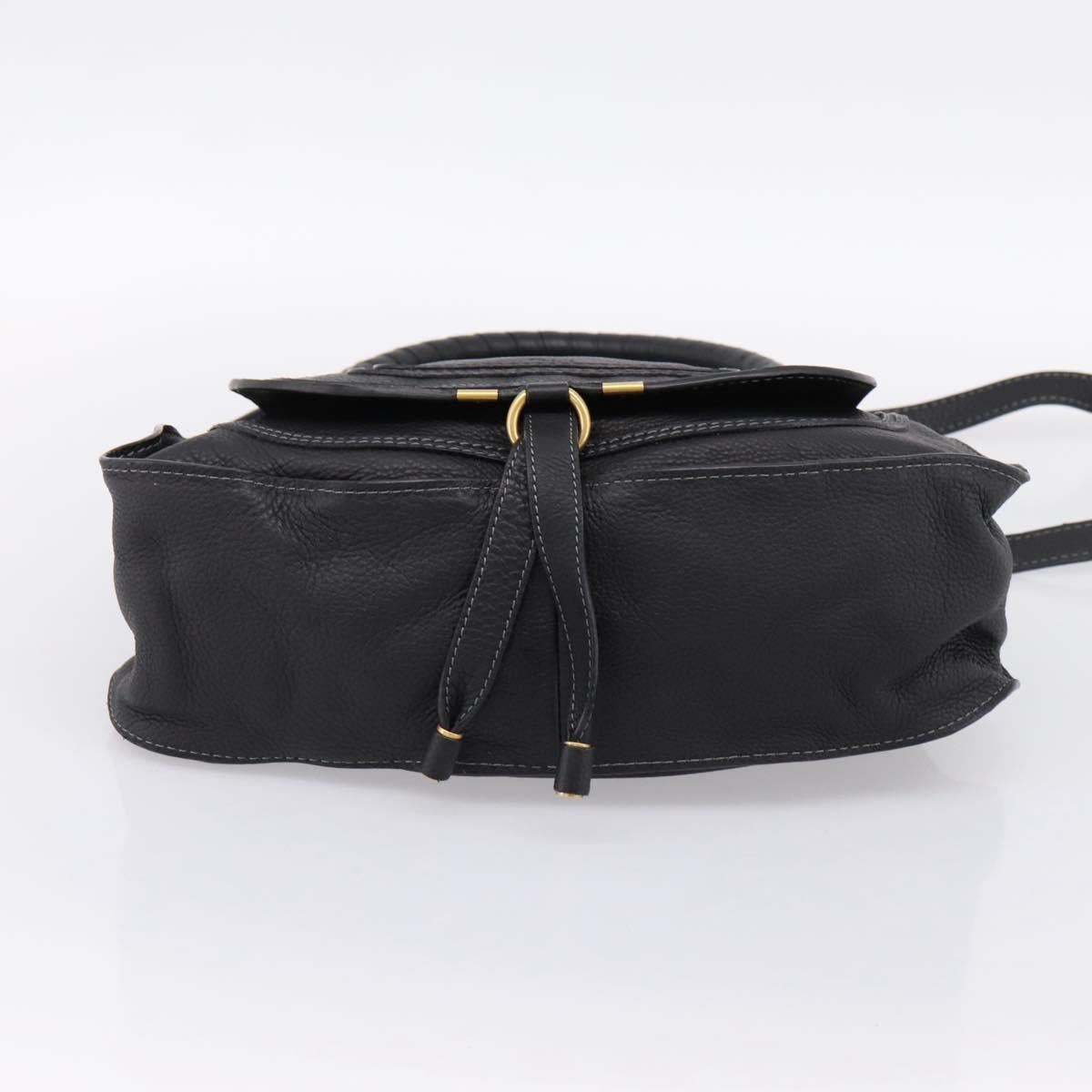 Chloe Marcie Hand Bag Leather 2way Black Gold Auth yk20751V