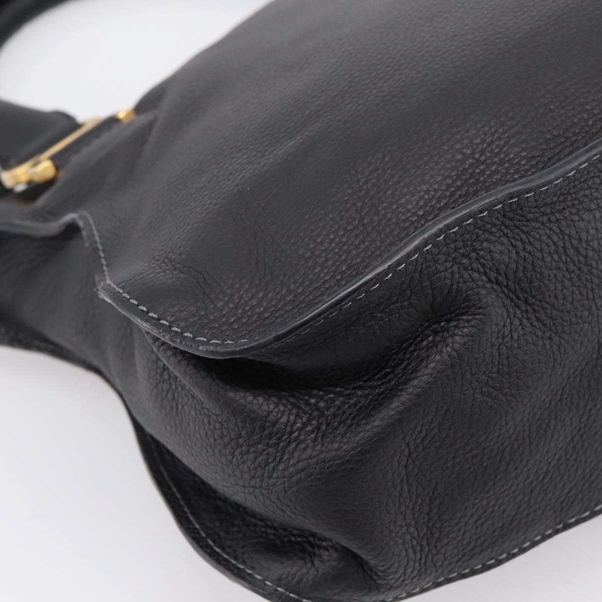 Chloe Marcie Hand Bag Leather 2way Black Gold Auth yk20751V