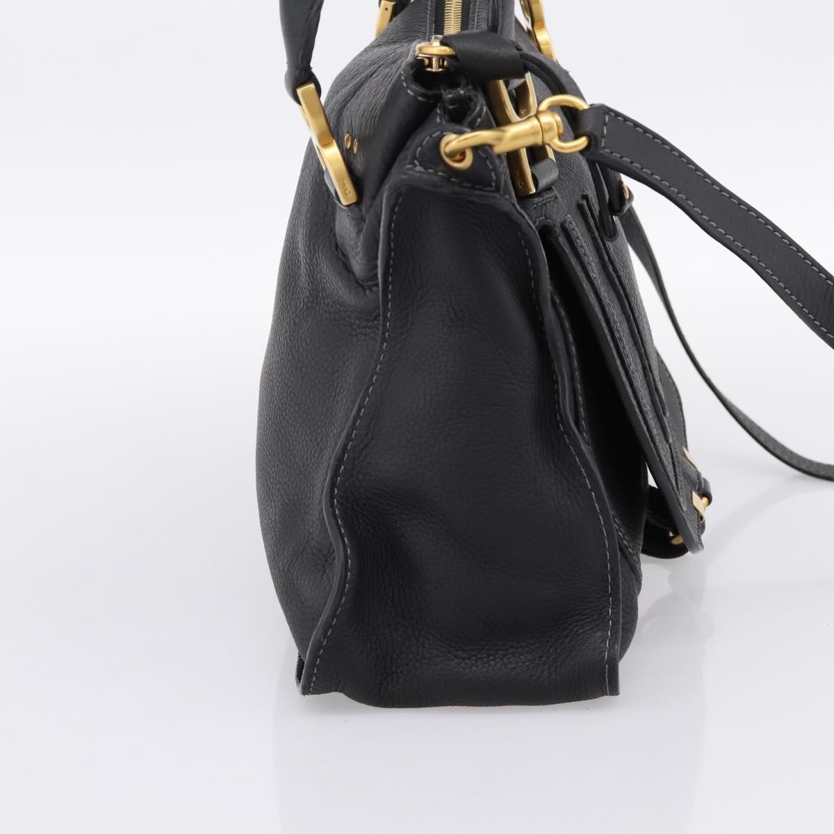 Chloe Marcie Hand Bag Leather 2way Black Gold Auth yk20751V