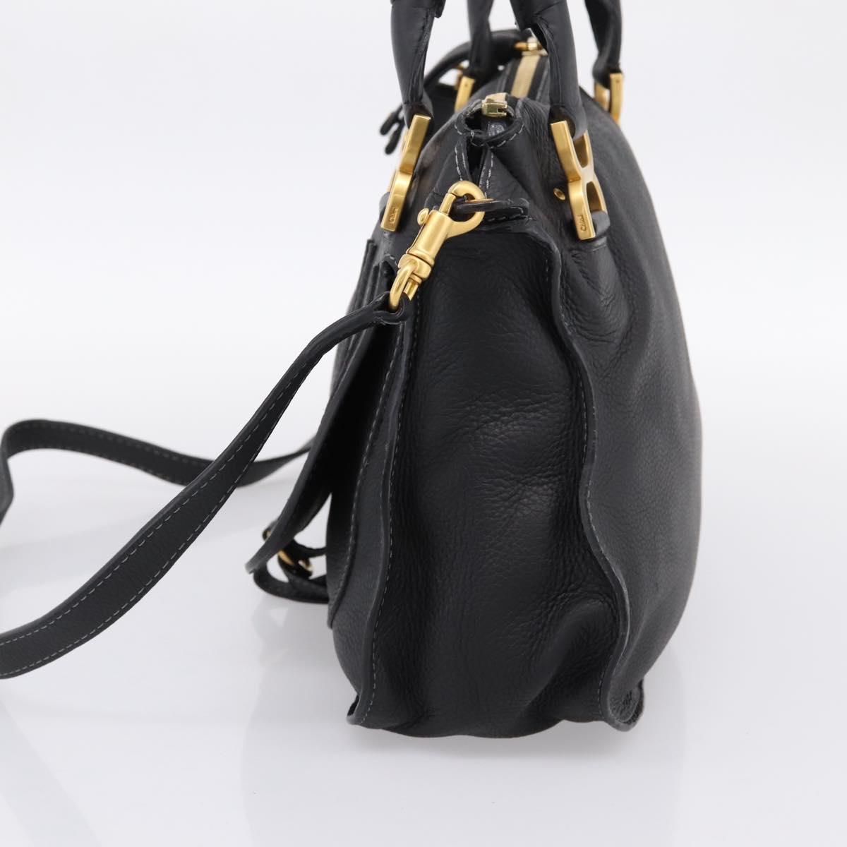 Chloe Marcie Hand Bag Leather 2way Black Gold Auth yk20751V