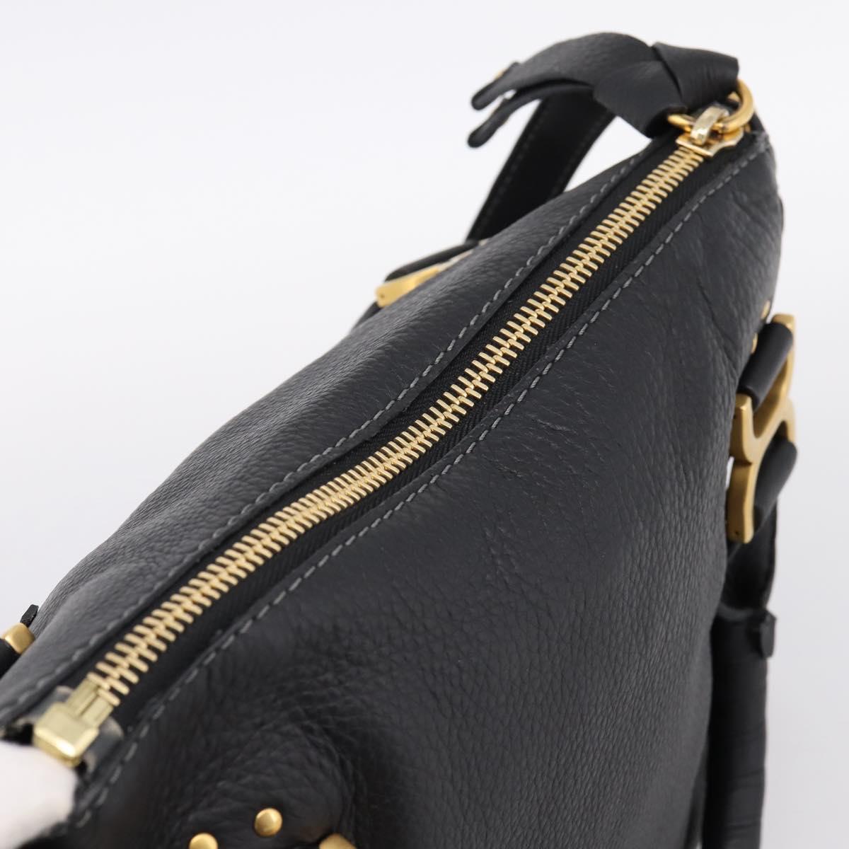 Chloe Marcie Hand Bag Leather 2way Black Gold Auth yk20751V