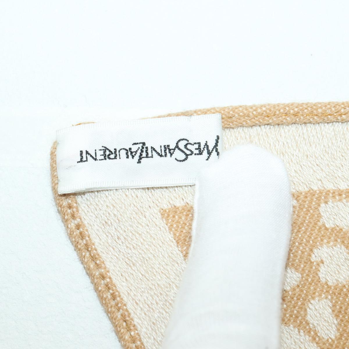 SAINT LAURENT Animal Pattern Stole Wool Beige Auth yk20756