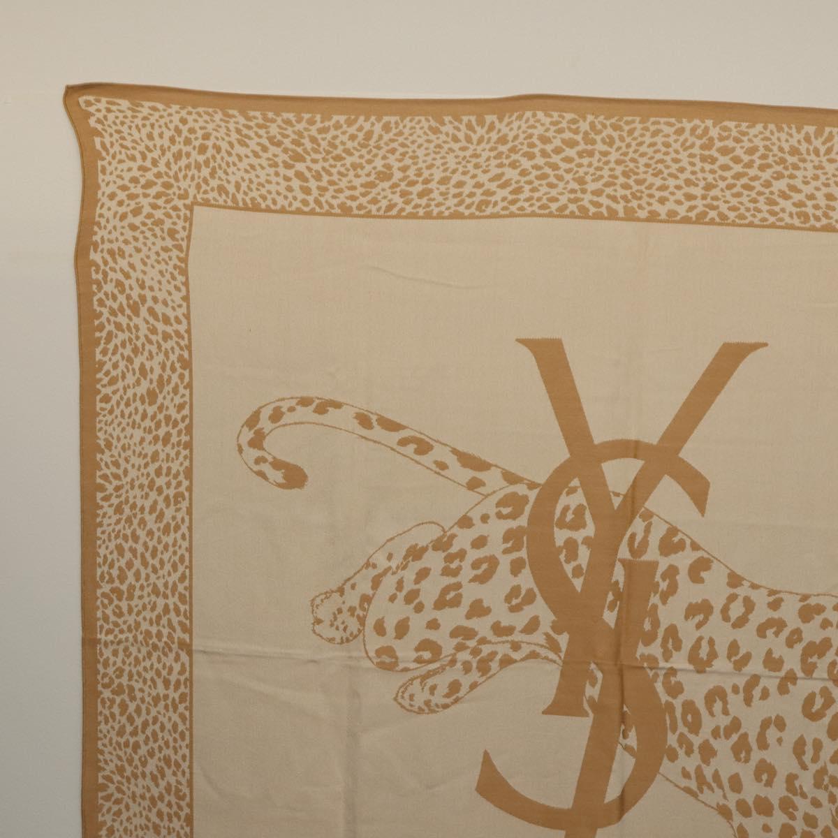 SAINT LAURENT Animal Pattern Stole Wool Beige Auth yk20756