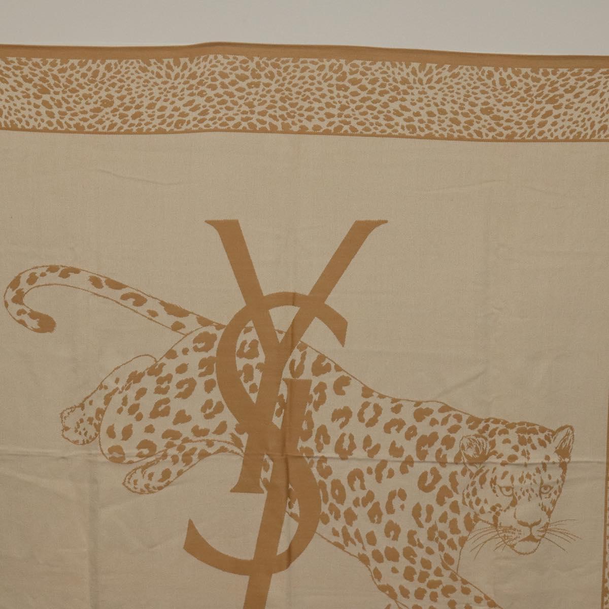 SAINT LAURENT Animal Pattern Stole Wool Beige Auth yk20756