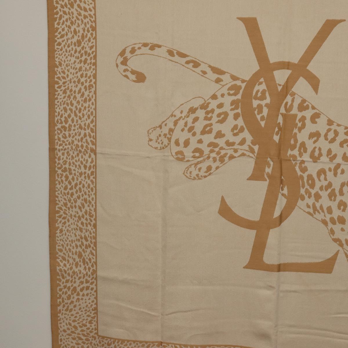 SAINT LAURENT Animal Pattern Stole Wool Beige Auth yk20756