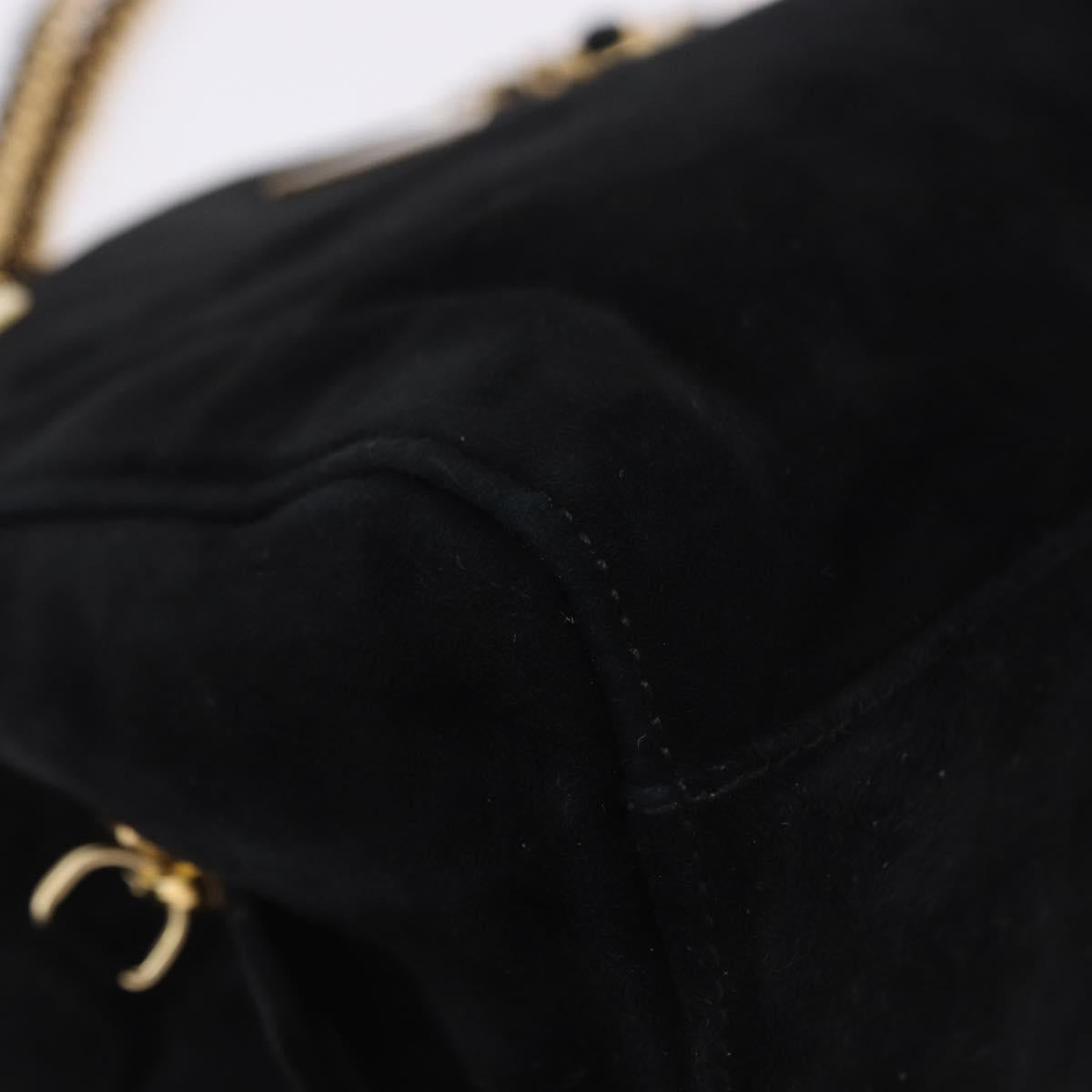 PRADA Chain Shoulder Bag Suede Black Gold Auth yk20760V