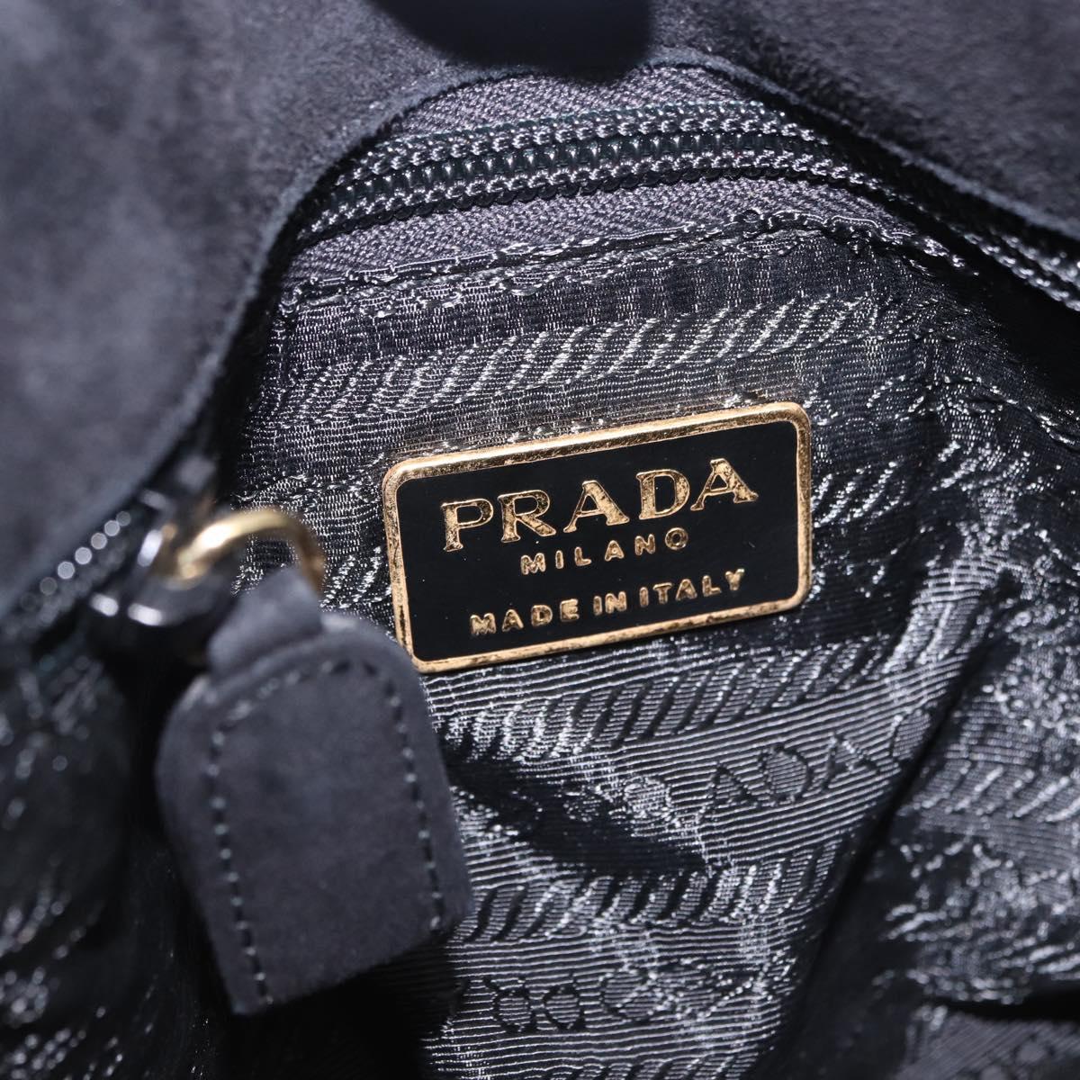 PRADA Chain Shoulder Bag Suede Black Gold Auth yk20760V