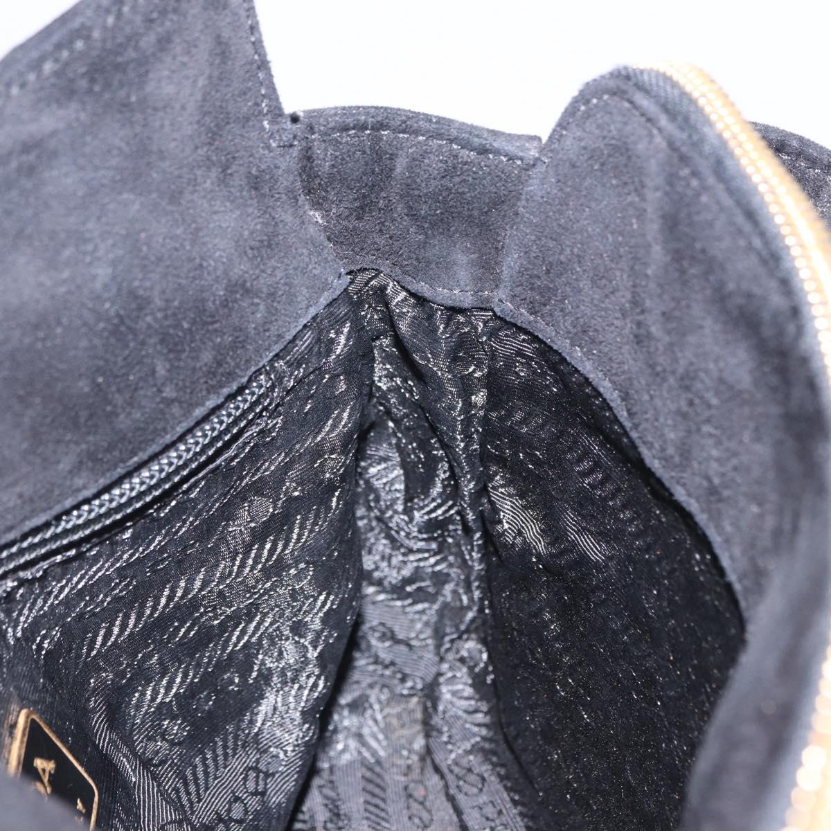 PRADA Chain Shoulder Bag Suede Black Gold Auth yk20760V