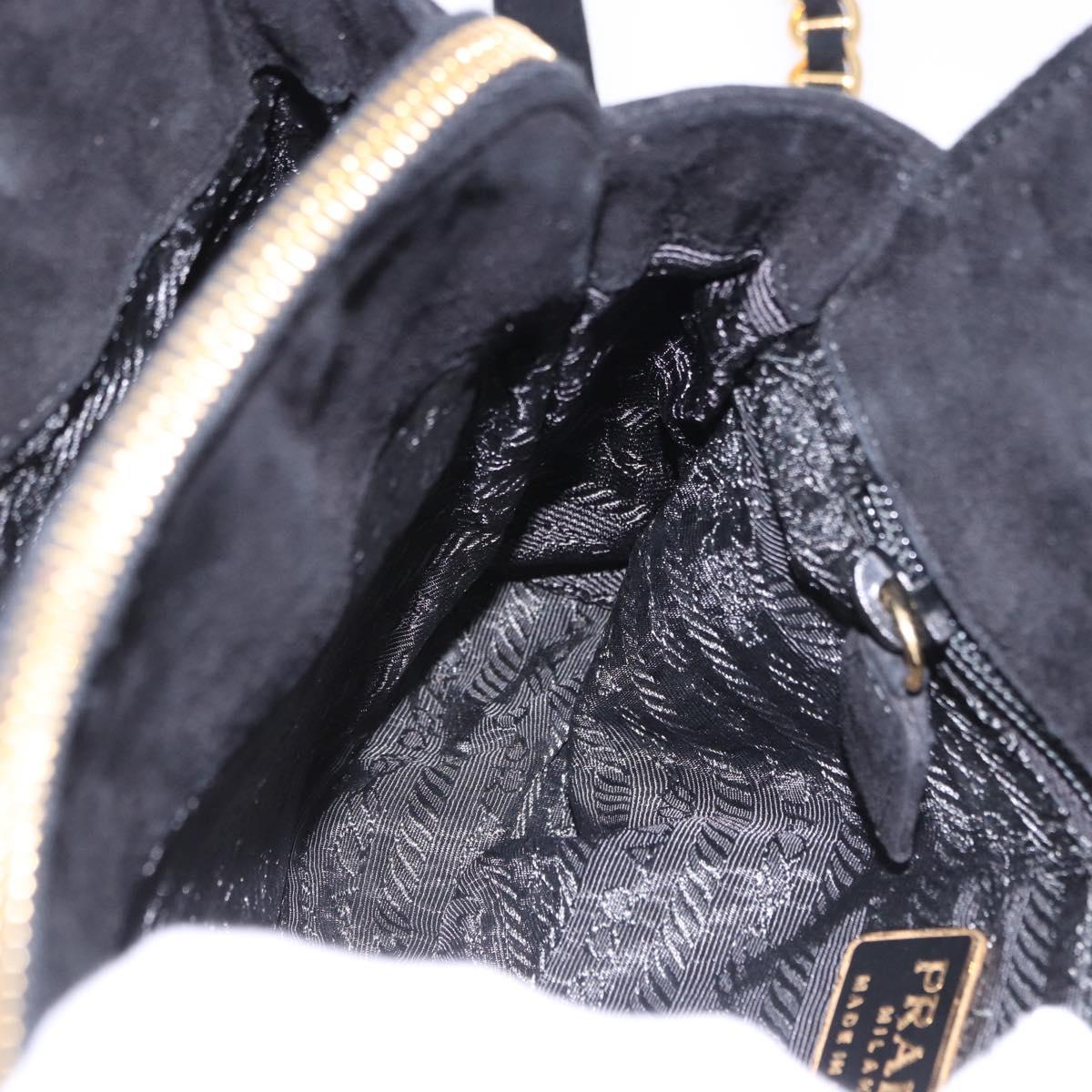 PRADA Chain Shoulder Bag Suede Black Gold Auth yk20760V