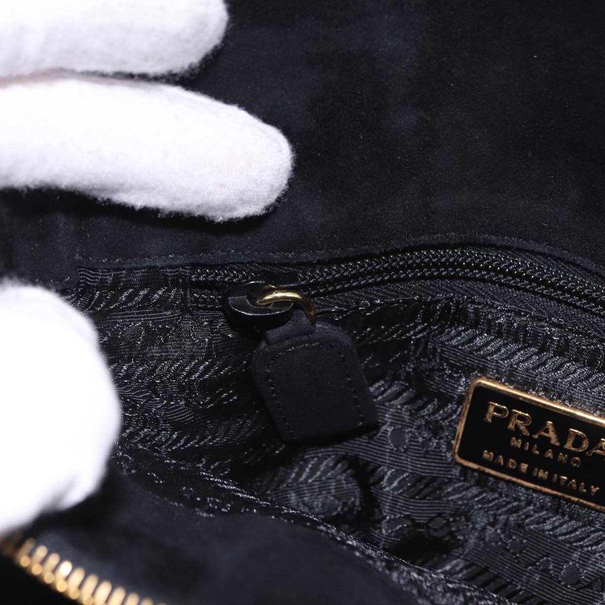 PRADA Chain Shoulder Bag Suede Black Gold Auth yk20760V