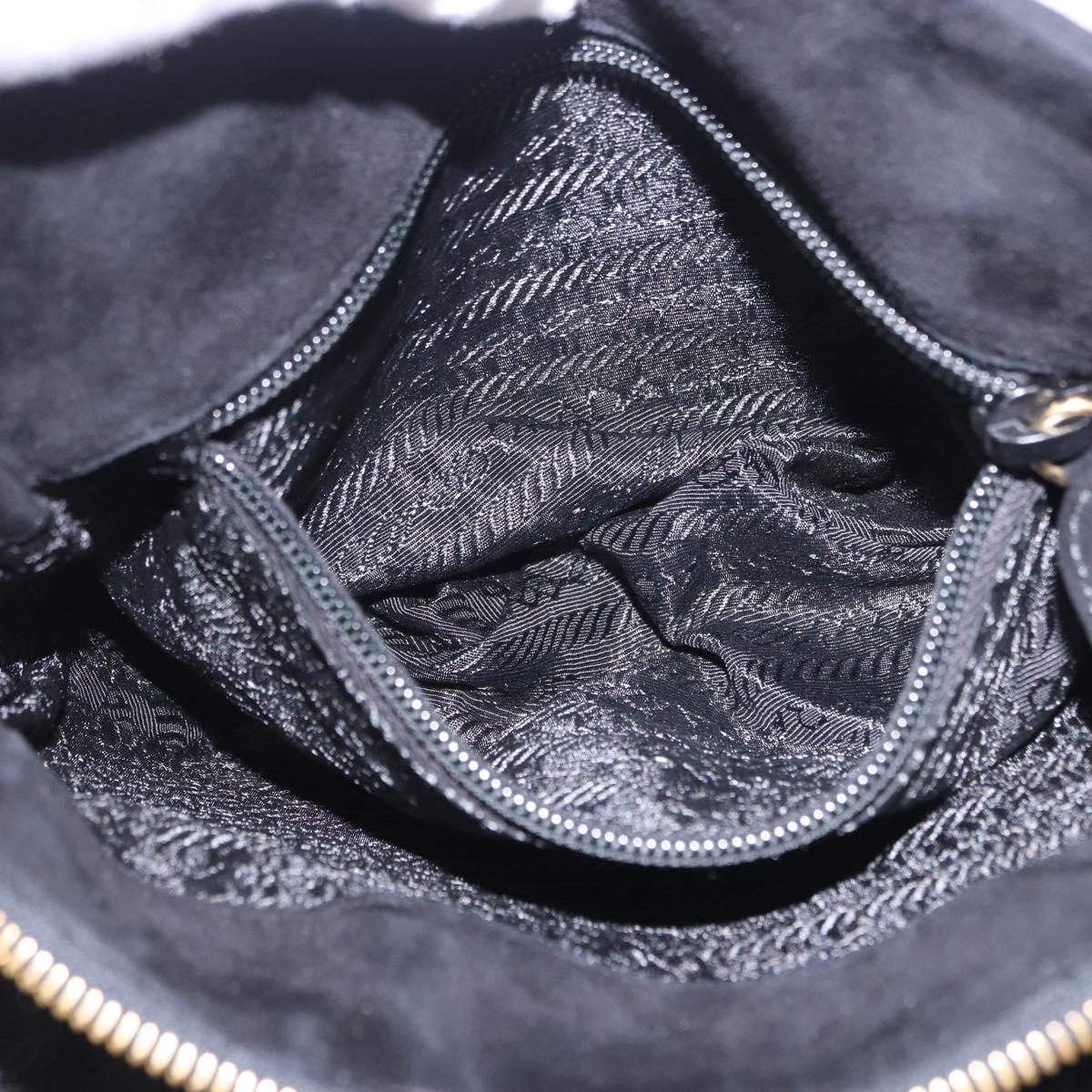PRADA Chain Shoulder Bag Suede Black Gold Auth yk20760V
