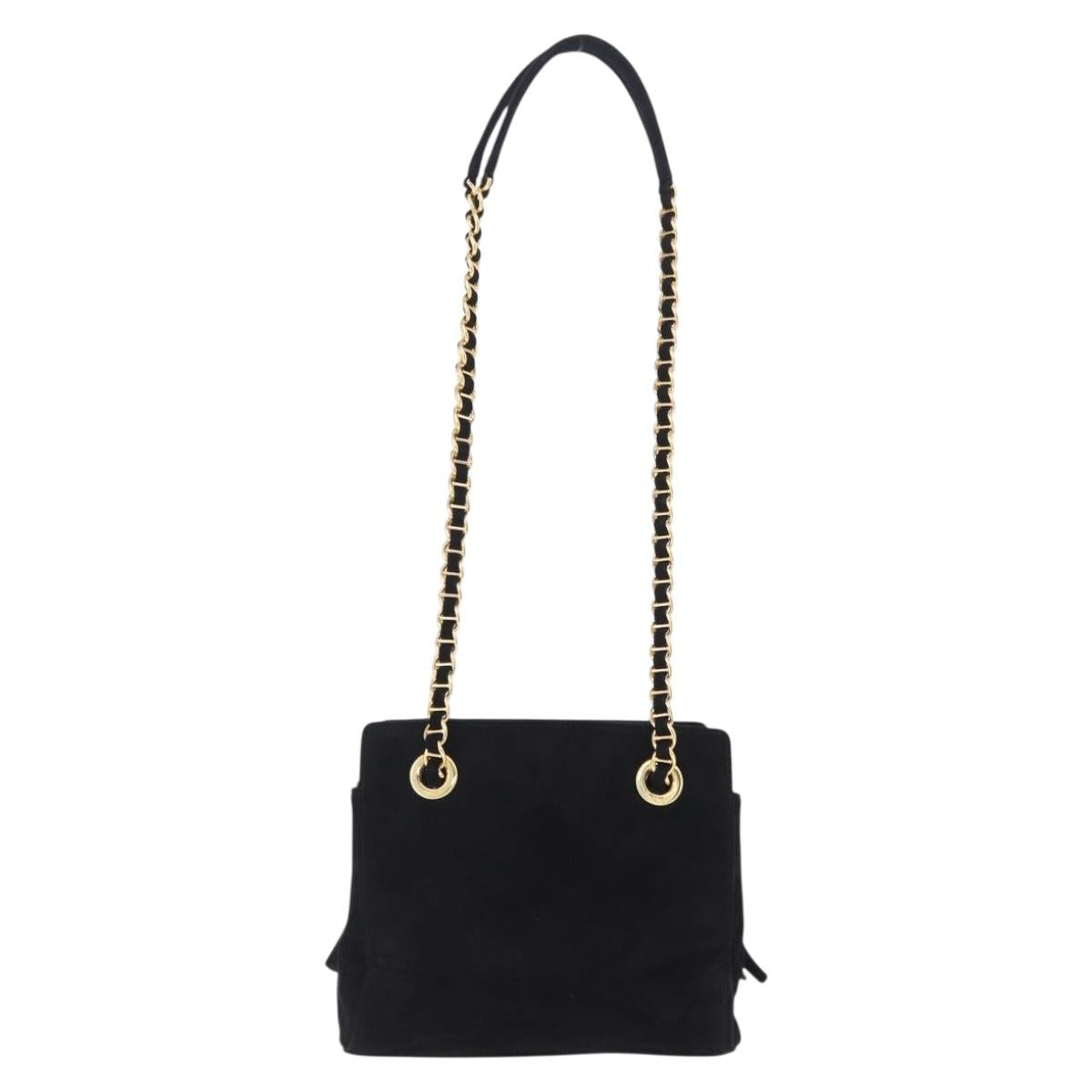PRADA Chain Shoulder Bag Suede Black Gold Auth yk20760V