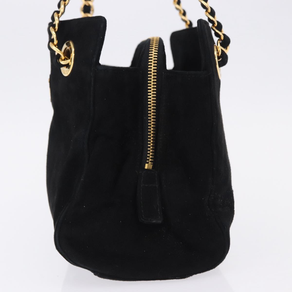 PRADA Chain Shoulder Bag Suede Black Gold Auth yk20760V
