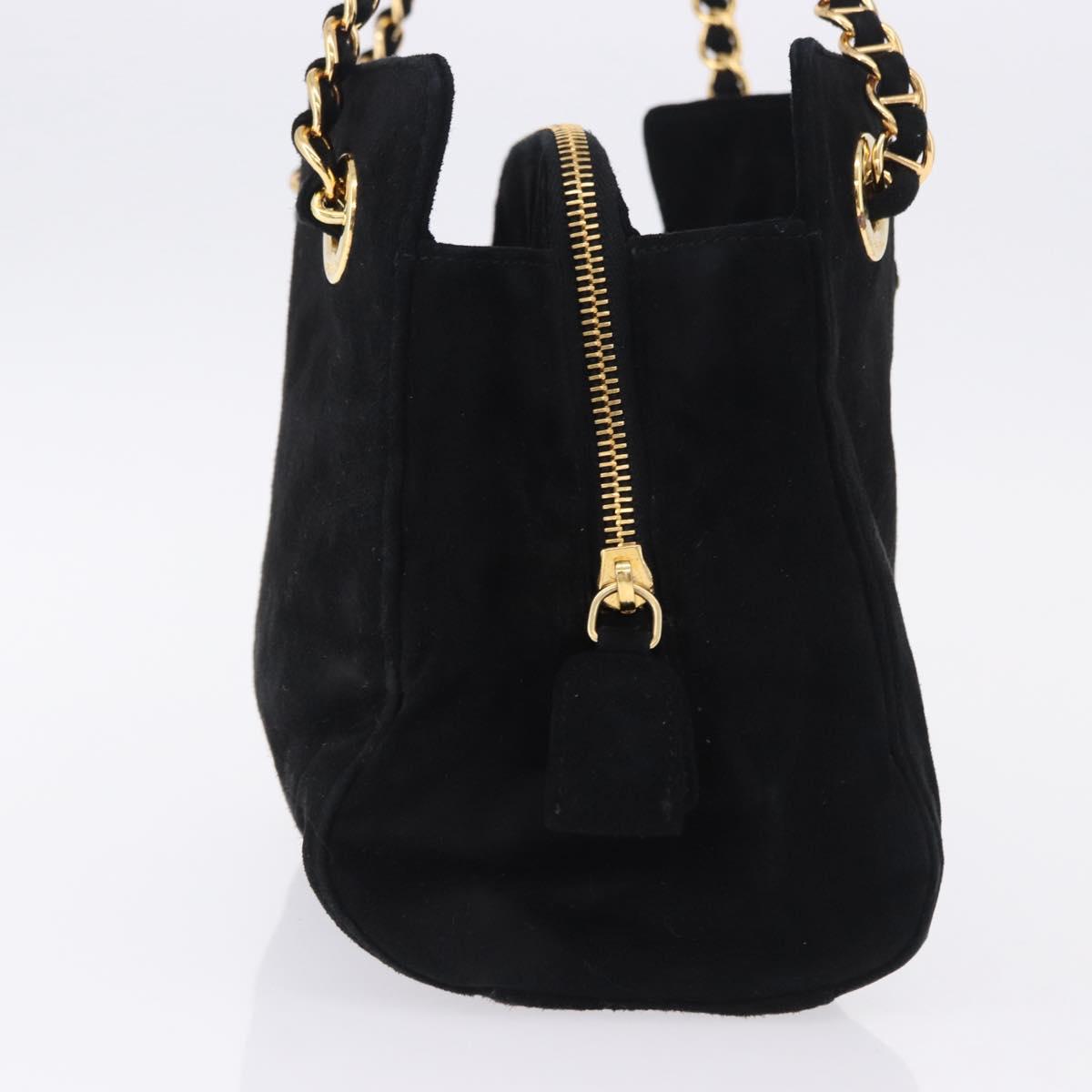 PRADA Chain Shoulder Bag Suede Black Gold Auth yk20760V
