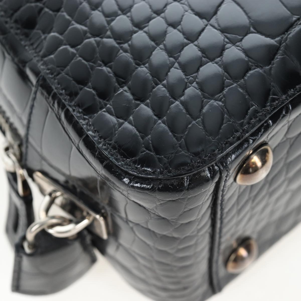 PRADA Hand Bag Embossed Leather Black Silver Auth yk20763SAM