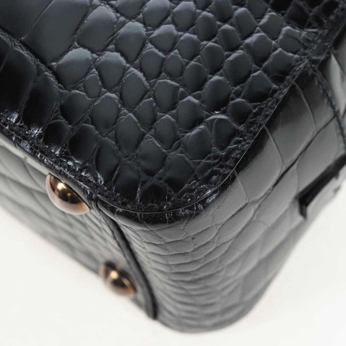 PRADA Hand Bag Embossed Leather Black Silver Auth yk20763SAM