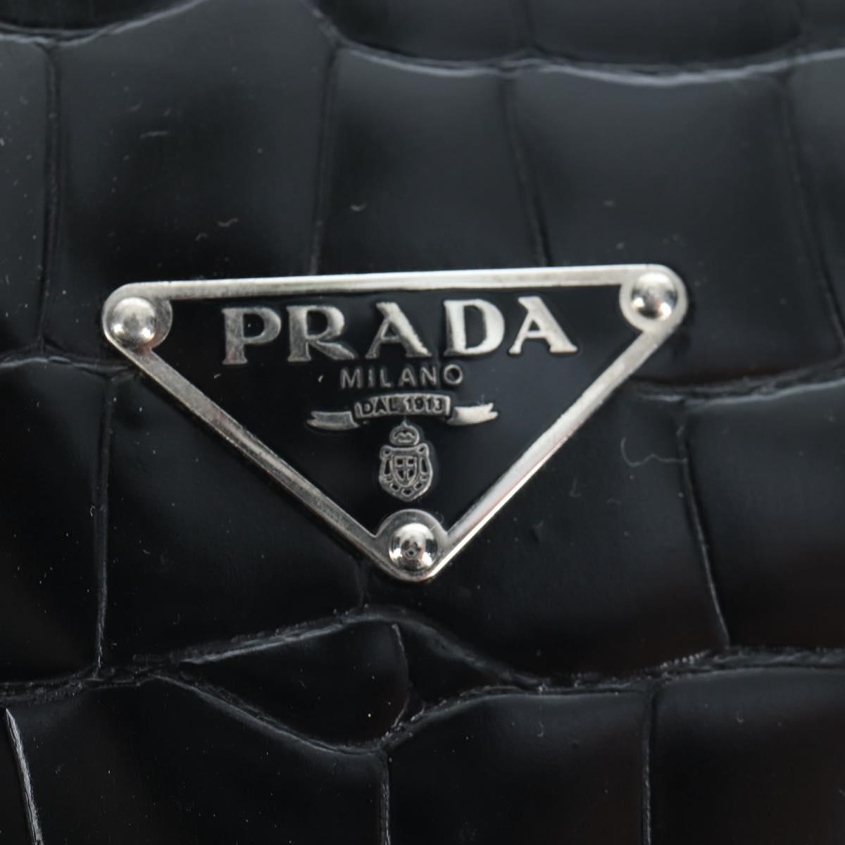 PRADA Hand Bag Embossed Leather Black Silver Auth yk20763SAM