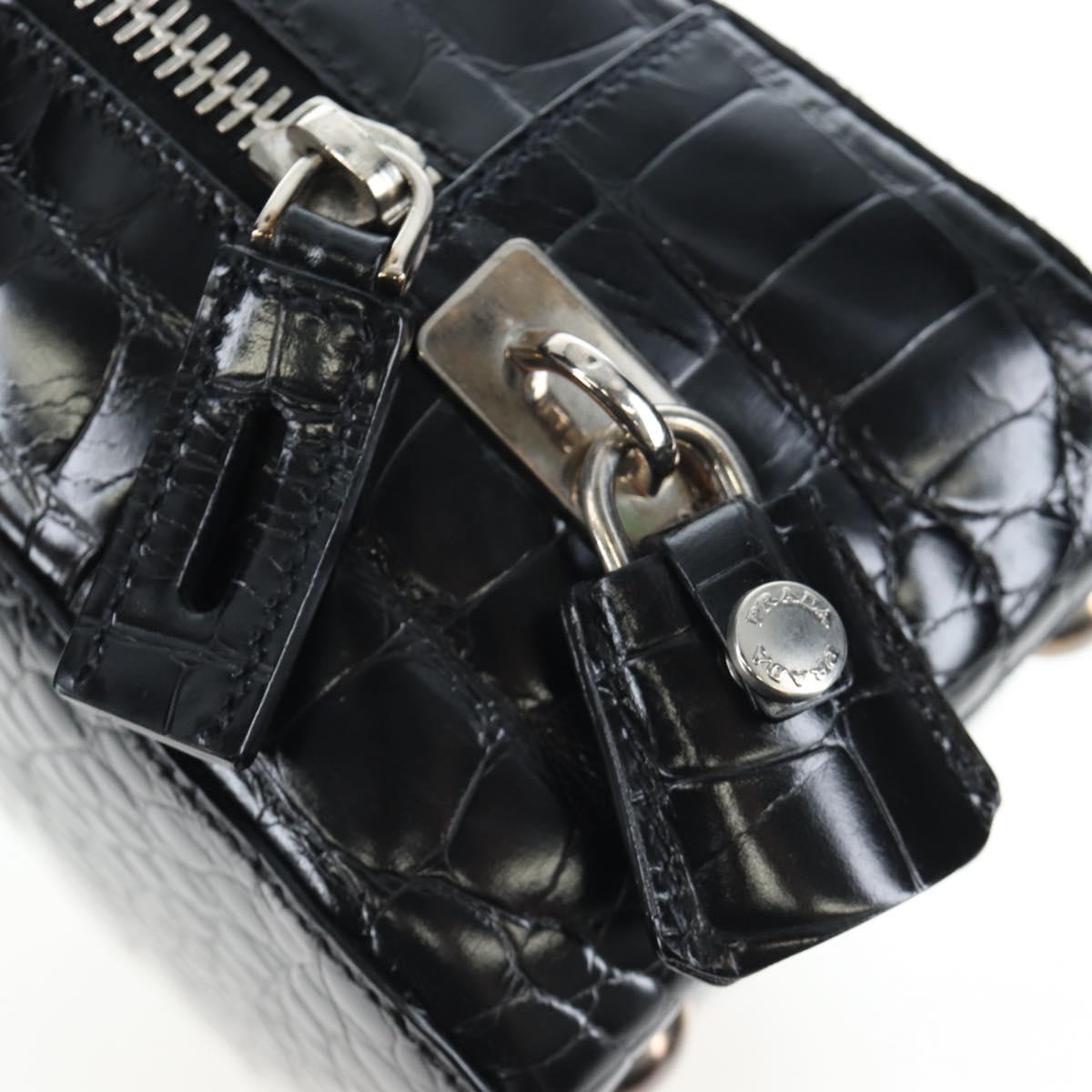 PRADA Hand Bag Embossed Leather Black Silver Auth yk20763SAM