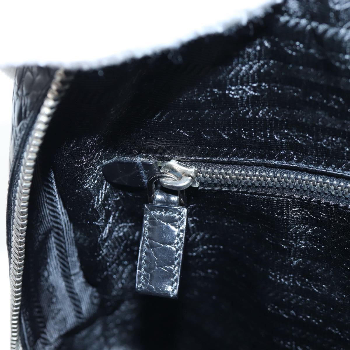 PRADA Hand Bag Embossed Leather Black Silver Auth yk20763SAM