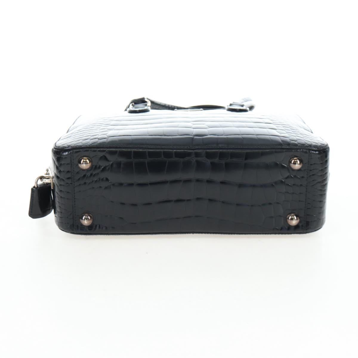 PRADA Hand Bag Embossed Leather Black Silver Auth yk20763SAM