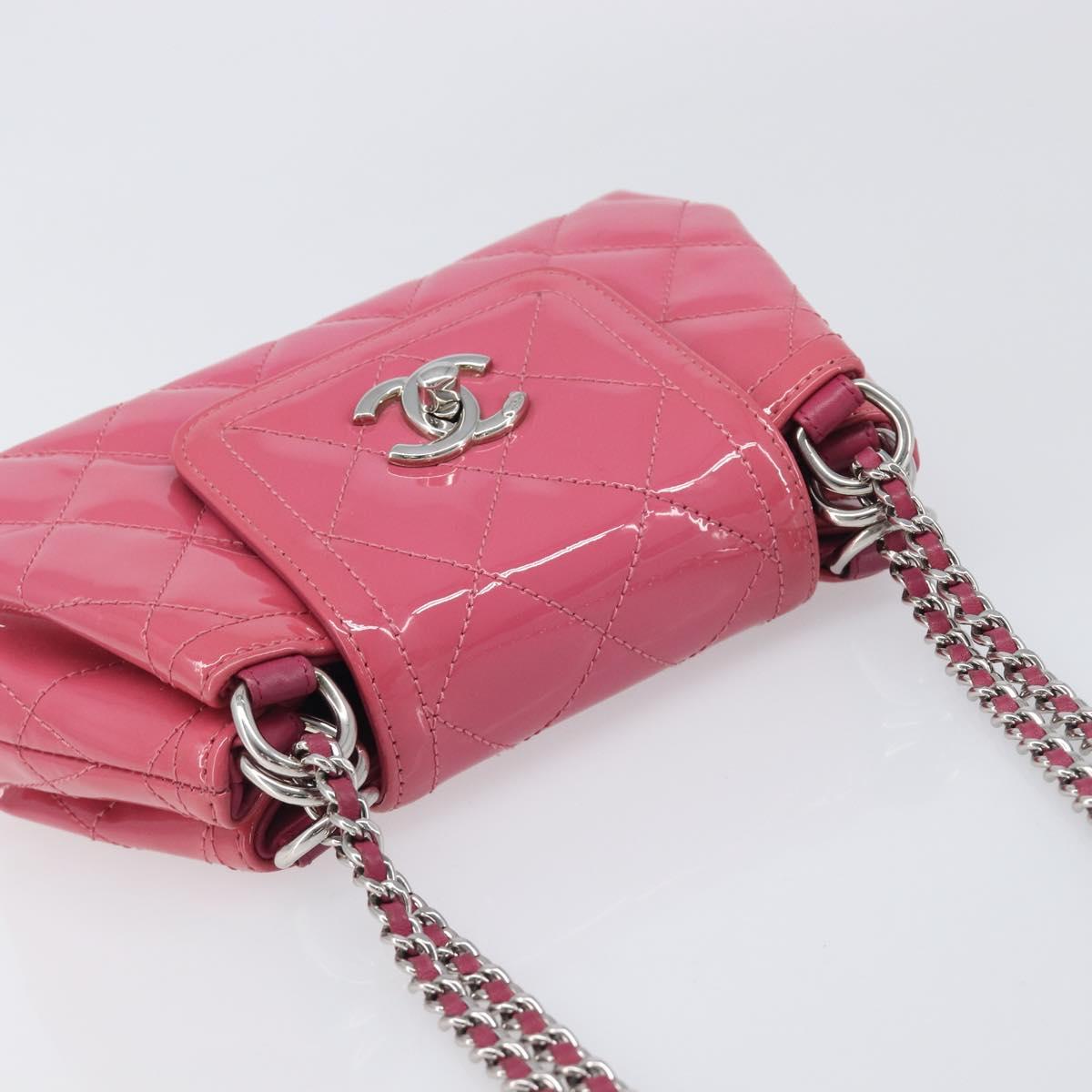 CHANEL Matelasse Chain Shoulder Bag Patent leather Pink Silver CC Auth yk20768V