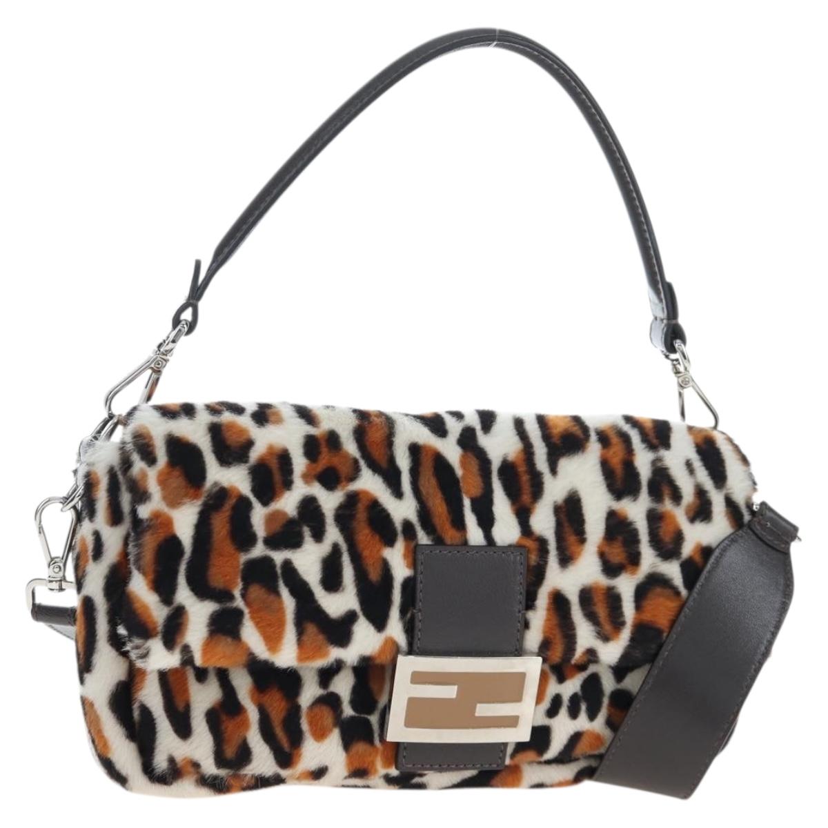 FENDI Leopard Pattern Mamma Baguette Bag Harako Leather 2way Auth yk20769SM