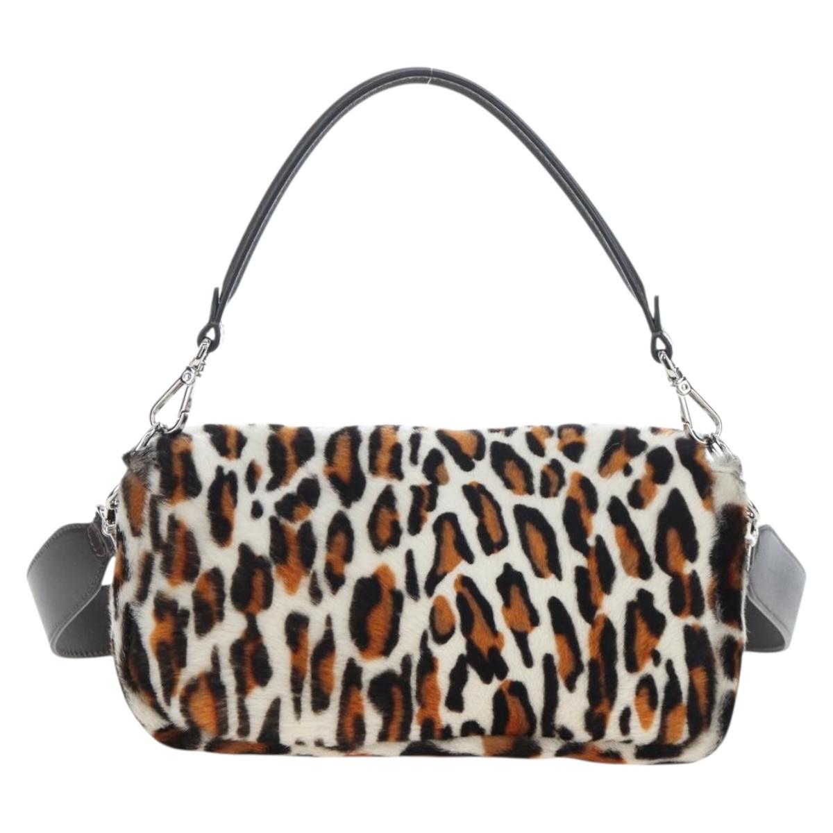 FENDI Leopard Pattern Mamma Baguette Bag Harako Leather 2way Auth yk20769SM